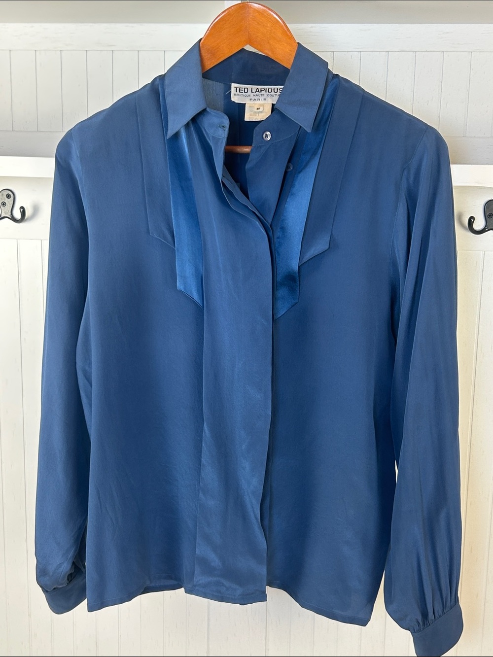 Ted Lapidus Boutique Haute Couture 100% Silk Blue Vintage Blouse 36